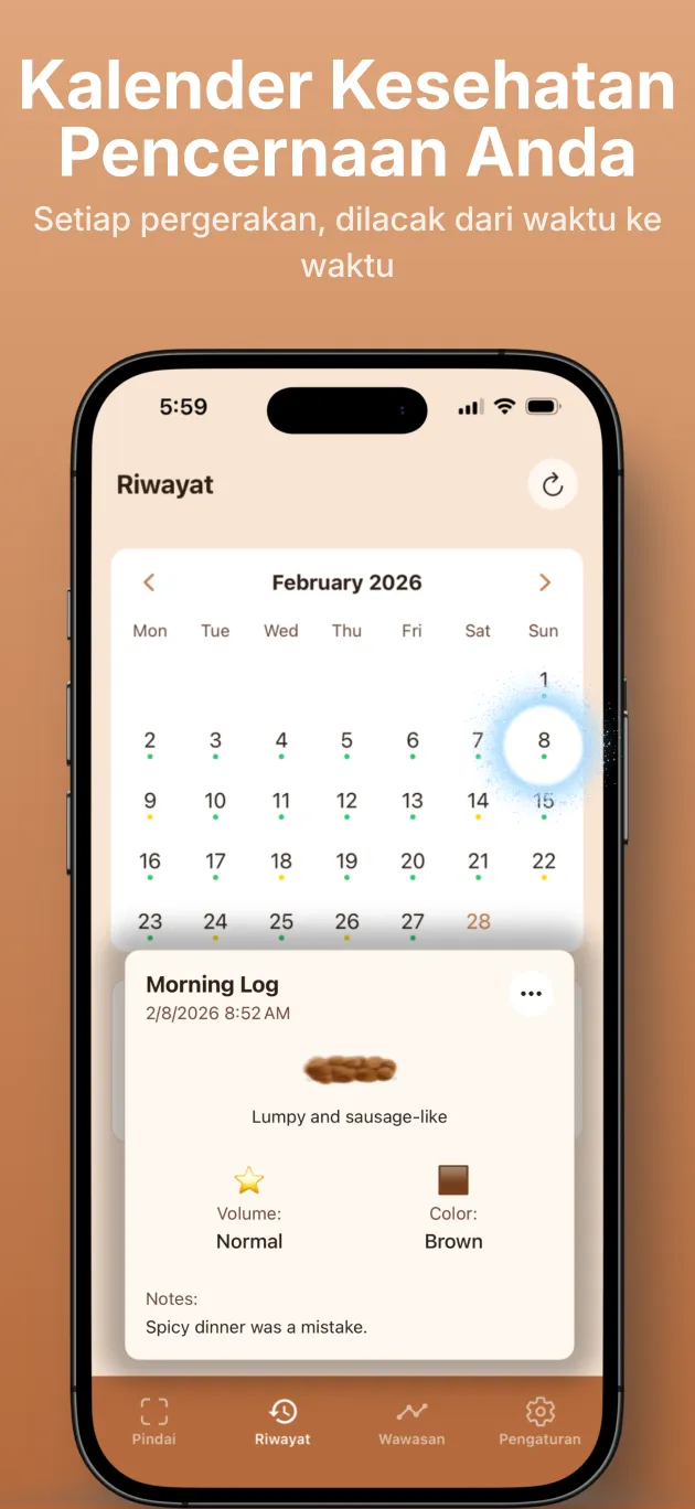 Kalender kesehatan usus berkode warna dengan riwayat