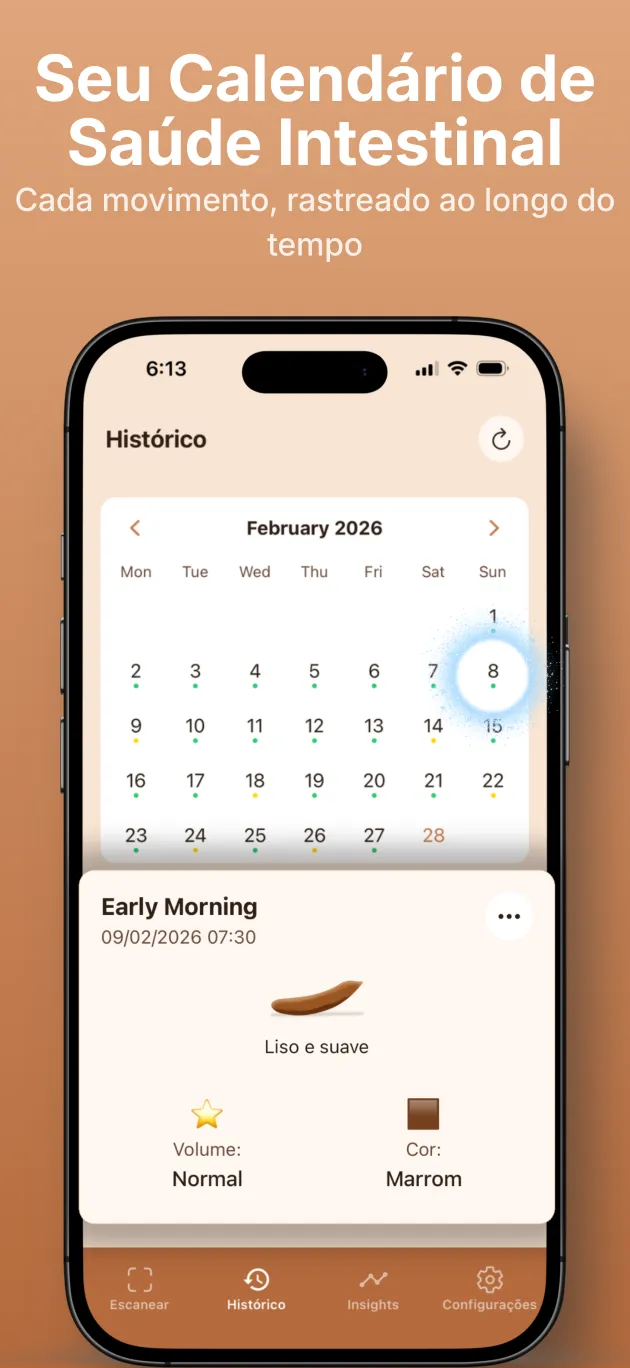 Calendário colorido da saúde intestinal com histórico